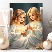 WeihnachtsAngeln mit Kerze Feiertagskarte