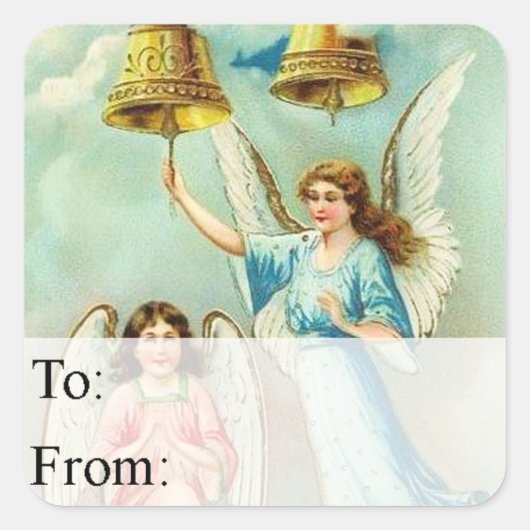 WeihnachtsAngeln und Bells - Geschenktag Quadratischer Aufkleber (Vorderseite)