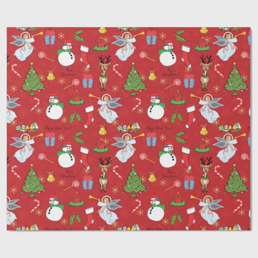 WeihnachtsAngeln und Schneemann-Packpapier Geschenkpapier (Flach)