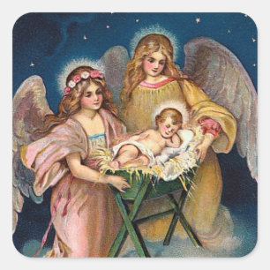 "WeihnachtsAngels" Krippe Quadratischer Aufkleber