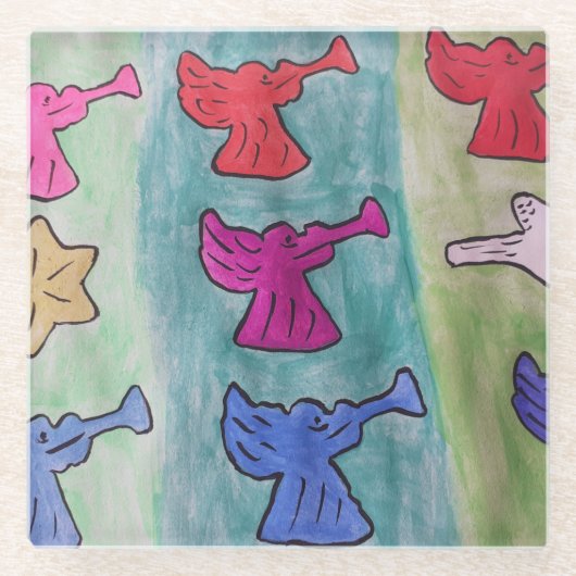 WeihnachtsAngels mit Trumpets Glasuntersetzer (Vorderseite)