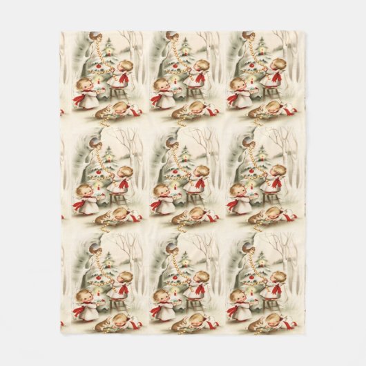 WeihnachtsAngels Red Bow Tree Rabbit Eichhörnchen Fleecedecke (Vorderseite)