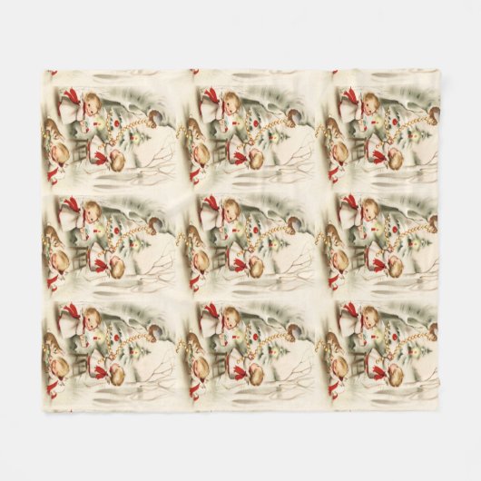 WeihnachtsAngels Red Bow Tree Rabbit Eichhörnchen Fleecedecke (Vorderseite (Horizontal))