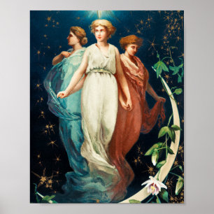 Weihnachtsangels, Sterne, Frauen, der Mondurlaub Poster