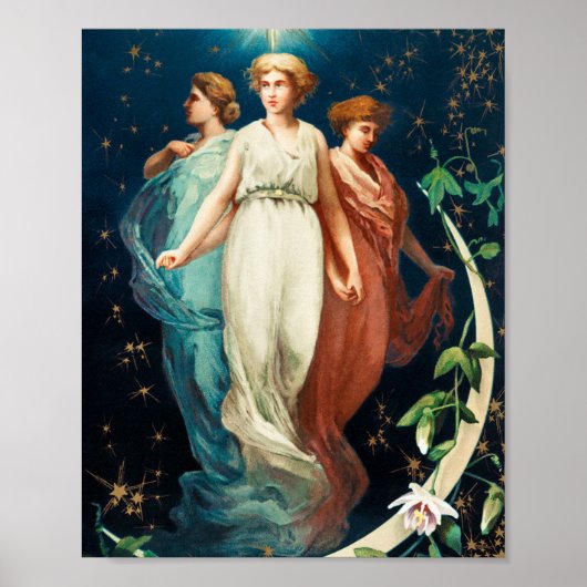 Weihnachtsangels, Sterne, Frauen, der Mondurlaub Poster (Vorne)