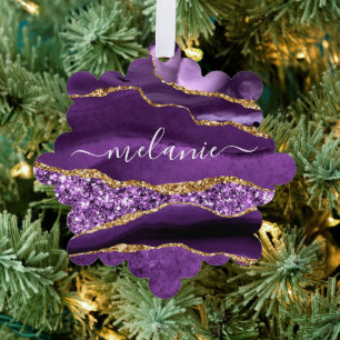 Weihnachtsanhänger aus lila Gold mit Ihrem Namen Ornament Karte