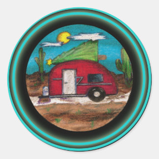 Weihnachtsanhänger mit Baum Runder Aufkleber