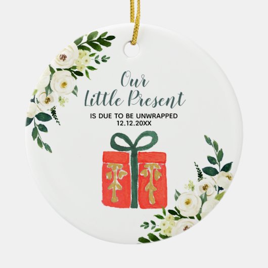 Weihnachtsankündigung der Weißen Blüte Keramik Ornament (Vorne)