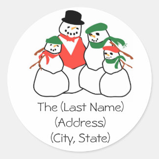 Weihnachtsanschrift Label Snowmen Familie Runder Aufkleber