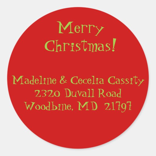 Weihnachtsanschrift Runder Aufkleber (Vorderseite)