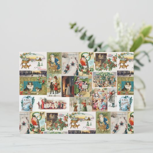 Weihnachtsantike Collage Xmas Feiertagskarte (Stehend Vorderseite)