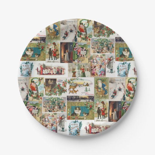 Weihnachtsantike Collage Xmas Pappteller (Vorderseite)