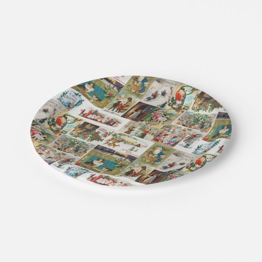 Weihnachtsantike Collage Xmas Pappteller (Schrägansicht)