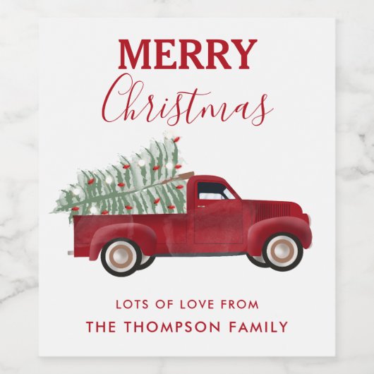 Weihnachtsantiker Lieferwagen LKW Weihnachtsbaum Weinetikett (Einzelnes Label)