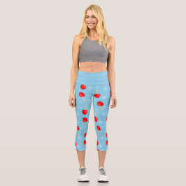 Weihnachtsäpfel mit rotem Bonbon blau Capri Leggings