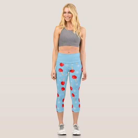 Weihnachtsäpfel mit rotem Bonbon blau Capri Leggings (Vorderseite)