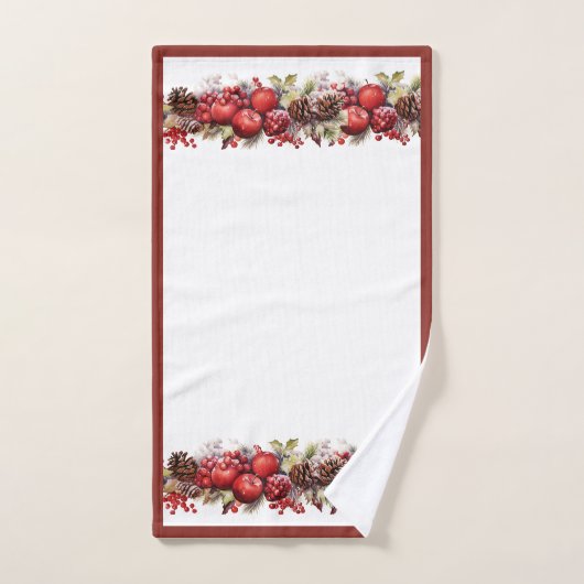 Weihnachtsäpfel Pine Cones Holly Berries Badhandtuch Set (Handtuch)
