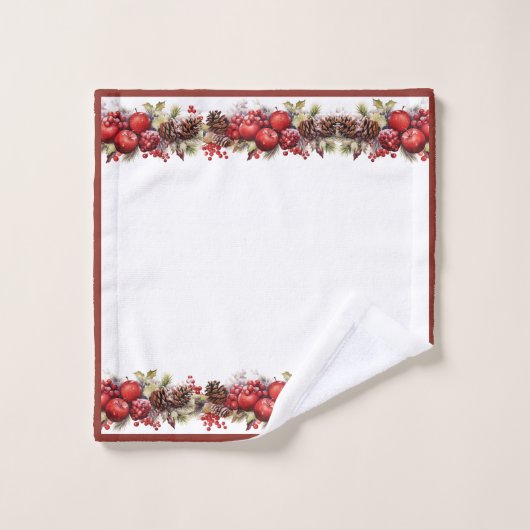 Weihnachtsäpfel Pine Cones Holly Berries Badhandtuch Set (Waschlappen)