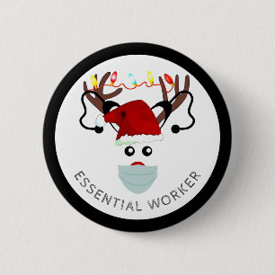 Weihnachtsarbeiter-Rentiermaschine im Gesicht Button