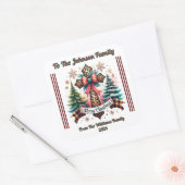 Weihnachtsaufkleber auf einem verschenkten Geschen Quadratischer Aufkleber (Umschlag)