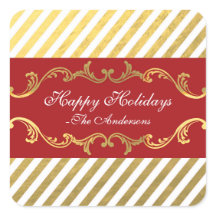 Weihnachtsaufkleber aus Rot und Gold gestreift