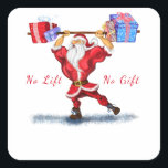Weihnachtsaufkleber Bodybuilder Santa mit Geschenk Quadratischer Aufkleber<br><div class="desc">Bodybuilder Santa Claus mit Weihnachtsgeschenken - Fun Cartoon Gemälde Funny Collection - Wählen / Fügen Sie Ihren einzigartigen Text / Name / Farbe - Make Your Special Gift - Neu formatieren und verschieben oder entfernen und hinzufügen / Elemente / Text mit Anpassungs-Tool ! Malerei und Design von MIGNED. Bitte schauen...</div>