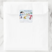 Weihnachtsaufkleber der Snowman-Familie Quadratischer Aufkleber (Tasche)