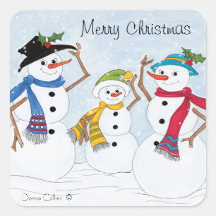 Weihnachtsaufkleber der Snowman-Familie Quadratischer Aufkleber