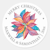 Weihnachtsaufkleber farbenfroh rustikale Poinsetti Runder Aufkleber (Vorderseite)