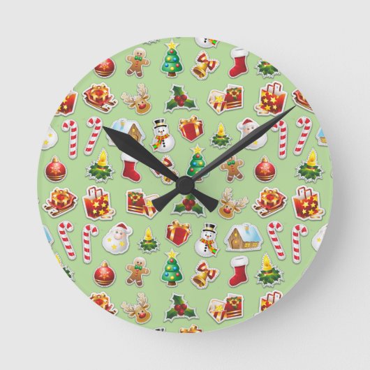 Weihnachtsaufkleber-festliches Muster Runde Wanduhr (Vorderseite)