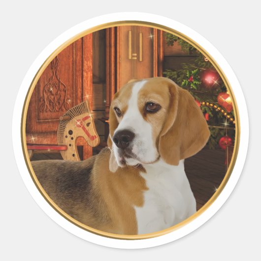 Weihnachtsaufkleber für Beagle Runder Aufkleber (Vorderseite)