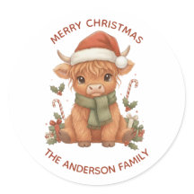 Weihnachtsaufkleber Highland Cow mit individuellem