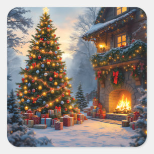 Weihnachtsaufkleber im Freien Quadratischer Aufkleber