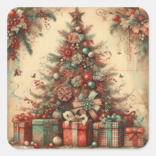 Weihnachtsaufkleber im Vintage-Stil Quadratischer Aufkleber