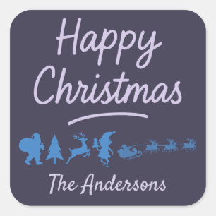 Weihnachtsaufkleber in blauer Silhouette Quadratischer Aufkleber