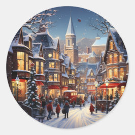 Weihnachtsaufkleber in der Winterstadt Runder Aufkleber