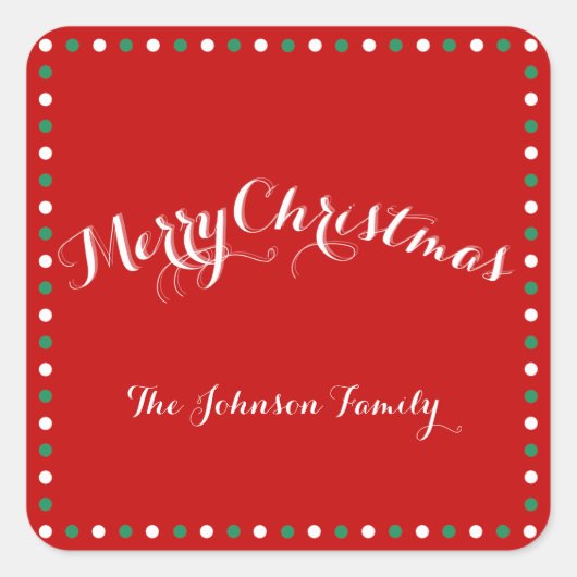 Weihnachtsaufkleber in Rot, Weiß und Grün Quadratischer Aufkleber (Vorderseite)