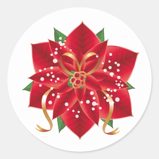 Weihnachtsaufkleber-Red Poinsettia Runder Aufkleber (Vorderseite)