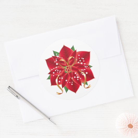 Weihnachtsaufkleber-Red Poinsettia Runder Aufkleber (Umschlag)