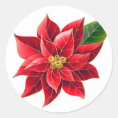 Weihnachtsaufkleber-Red Poinsettia Runder Aufkleber (Vorderseite)