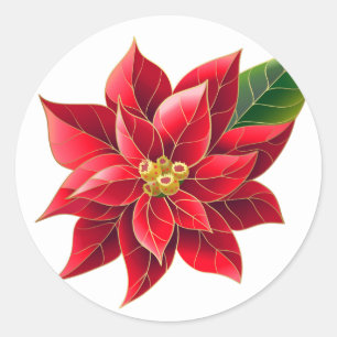 Weihnachtsaufkleber-Red Poinsettia Runder Aufkleber