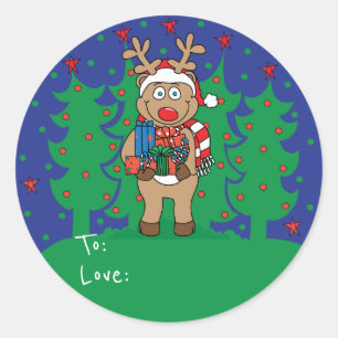 Weihnachtsaufkleber "Rentier" personalisieren Runder Aufkleber