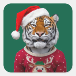 Weihnachtsaufkleber Tiger Quadratischer Aufkleber