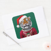 Weihnachtsaufkleber Tiger Quadratischer Aufkleber (Umschlag)