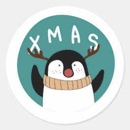 WEIHNACHTSAUFKLEBER VERRÜCKTER PENGUIN  RUNDER AUFKLEBER