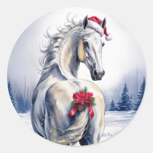 Weihnachtsaufkleber Weißes Pferd Runder Aufkleber