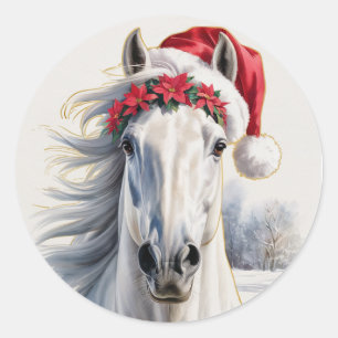 Weihnachtsaufkleber Weißes Pferd Runder Aufkleber