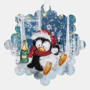 Weihnachtsausstellung mit Happy Party Pinguin Ornament Karte