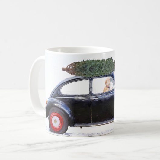 Weihnachtsauto mit Hund Kaffeetasse (Vorderseite Links)