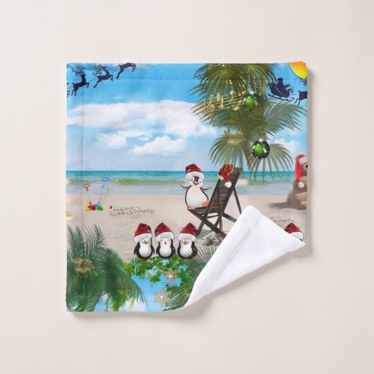 Weihnachtsbaby am Strand wiederholt sich Badhandtuch Set (Waschlappen)